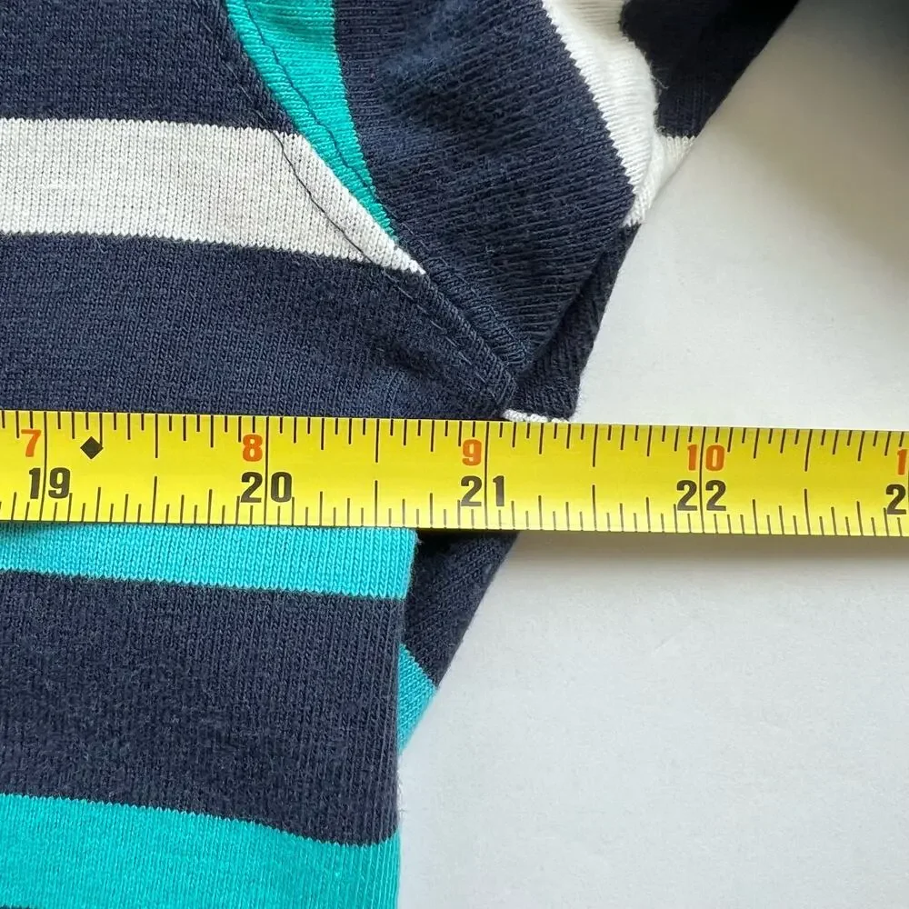 Vintage USA Made Duffel Striped T Shirt Navy Blue Teal White Preppy XL L Skater
